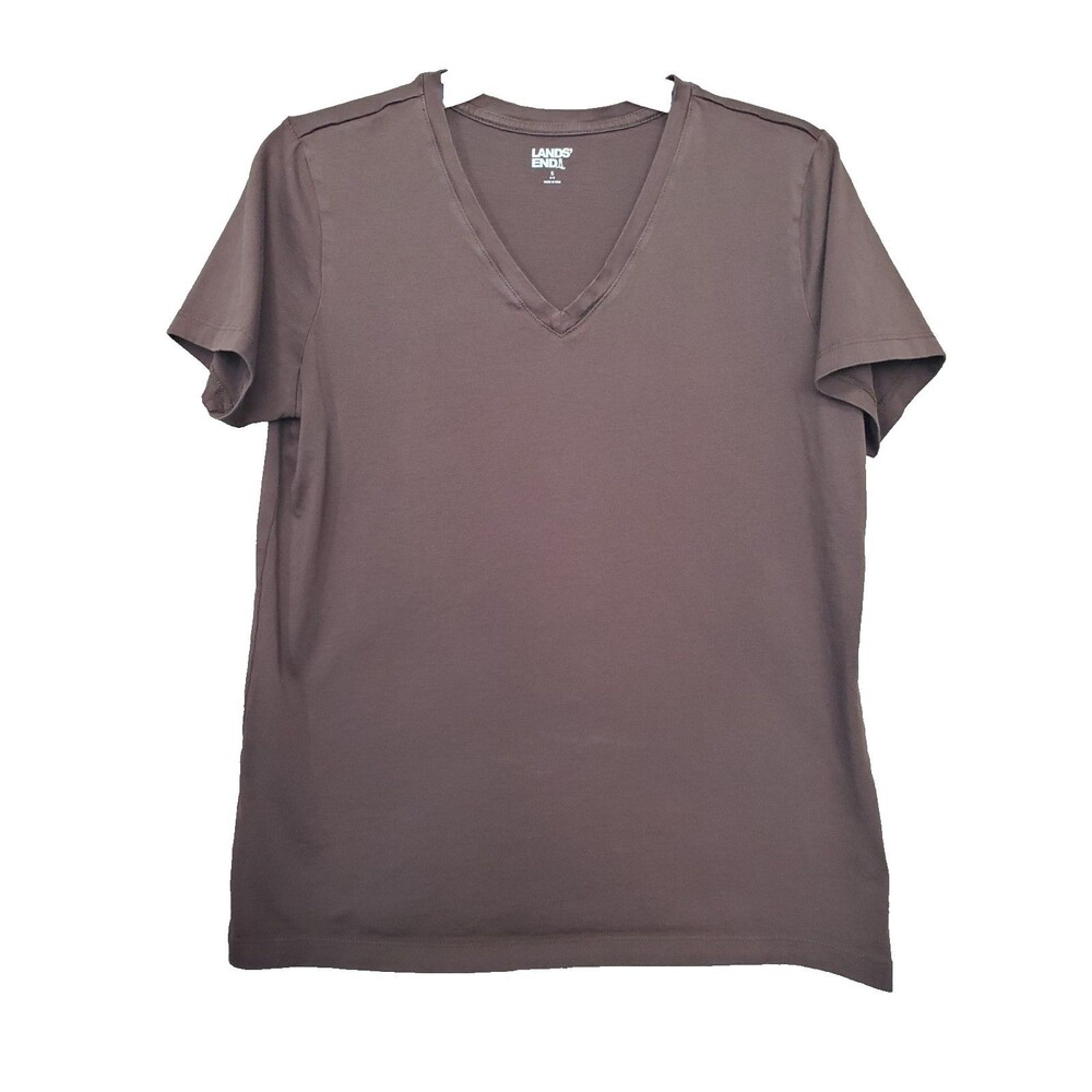 Lands' End Cotton Brown Women's V-Neck Short Sleeve T-Shirt Size Small